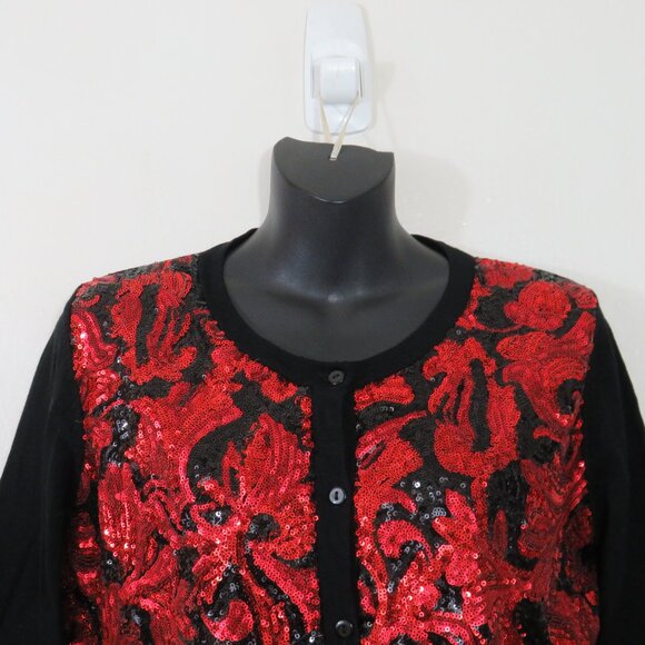 Michael Simon size Petite Medium Pink Sequin Cardigan Topper 3/4 Sleeve NEW - Picture 3 of 7